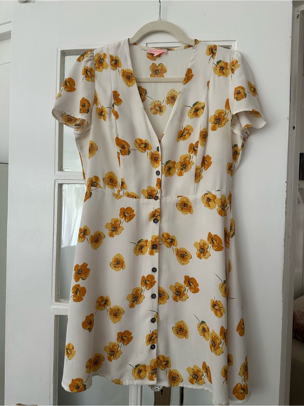 re:named A-Line White Mini Dress with Yellow Floral Print